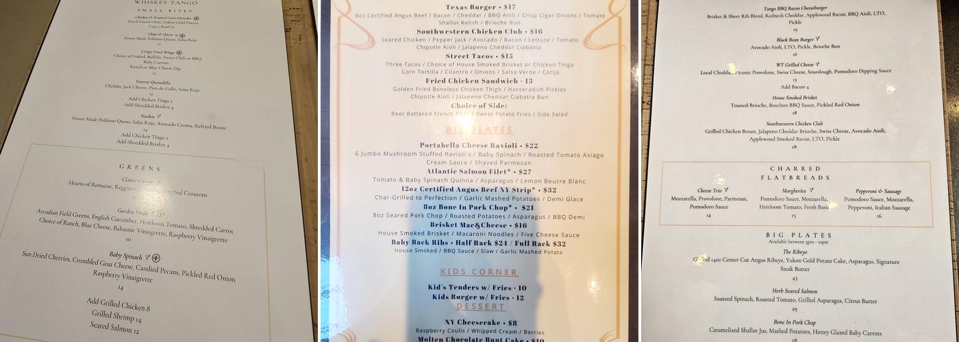 Whiskey Tango Bar & Grill Menu