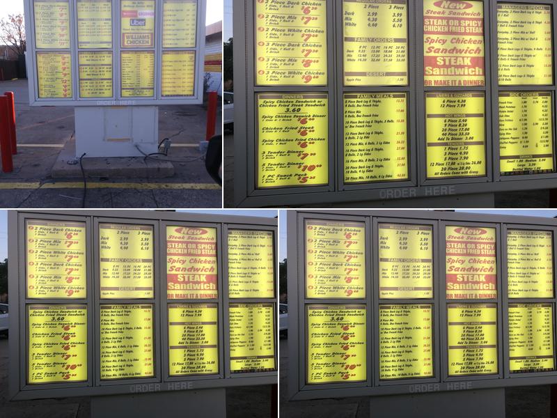 William's Chicken Menu