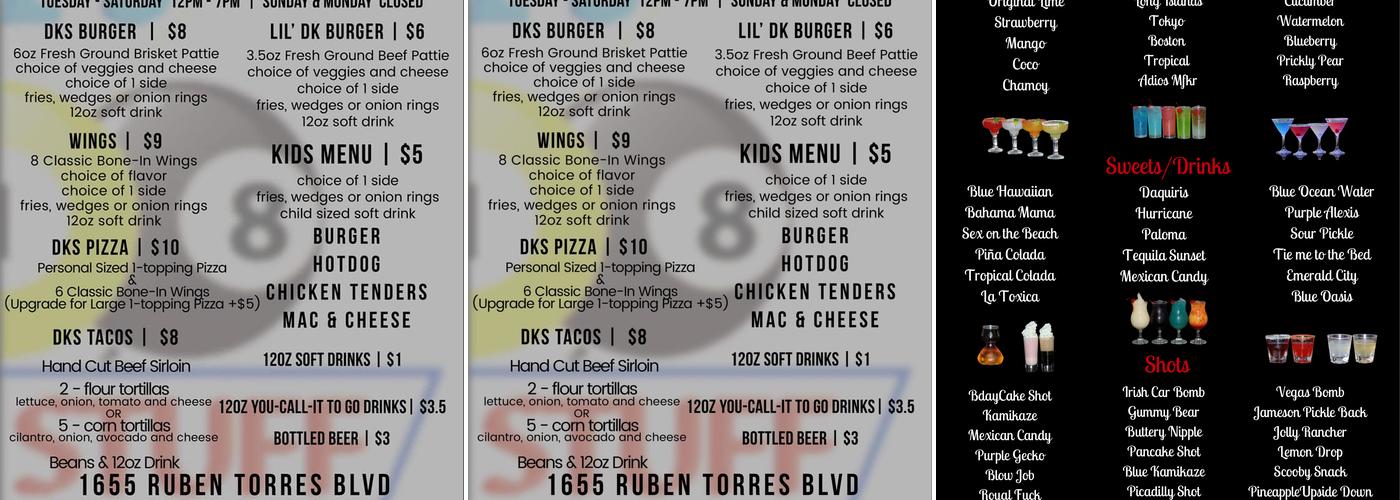 Dk's Stix And Stuff Menu