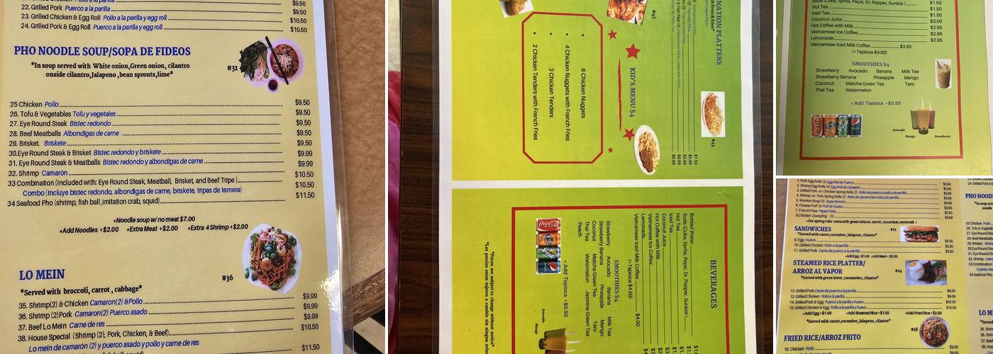 Tex Pho Menu