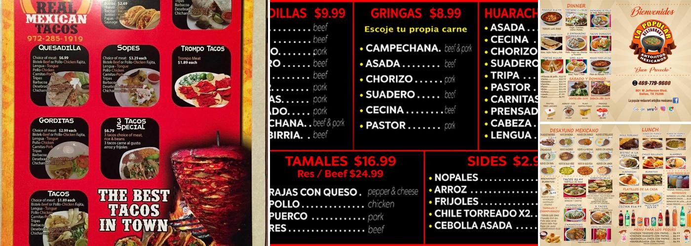 La popular panadería #3 Menu