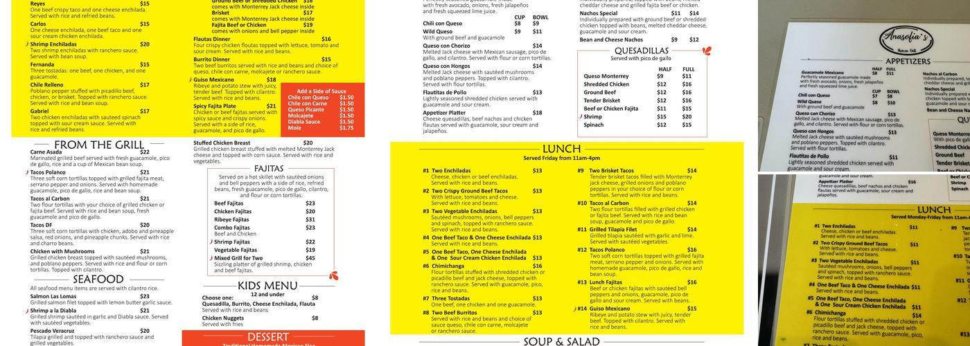 Anasofia's Mexican Grill Menu