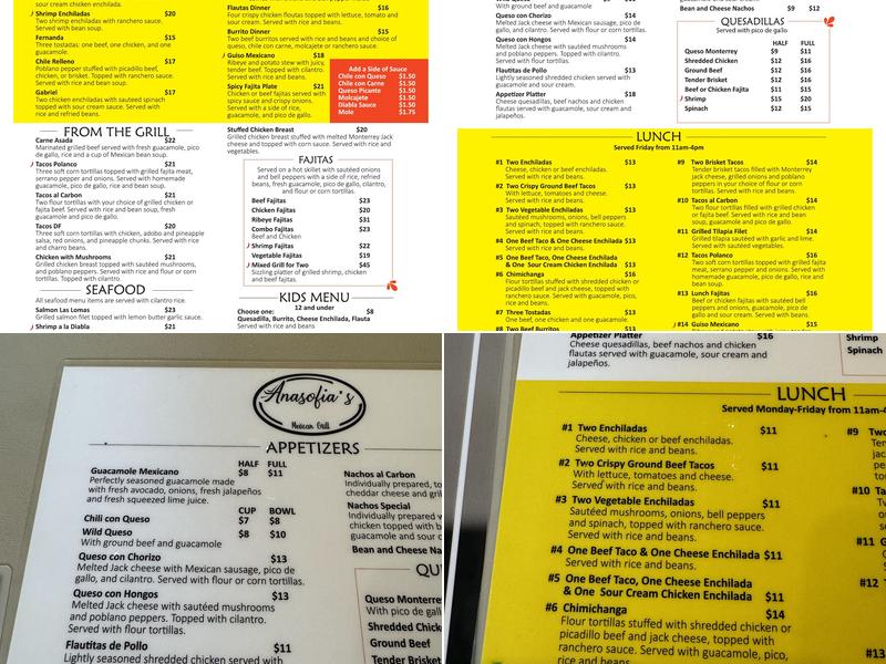 Anasofia's Mexican Grill Menu