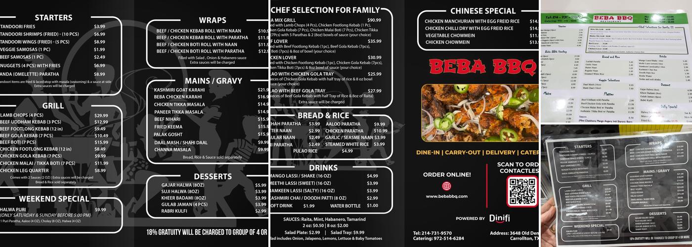 Beba BBQ Menu