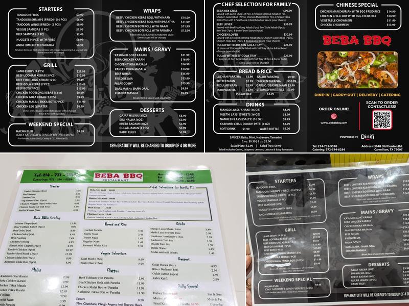 Beba BBQ Menu