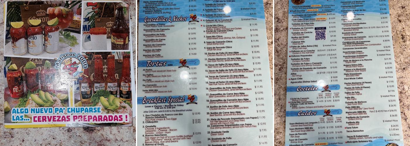 Mariscos 2000 Menu