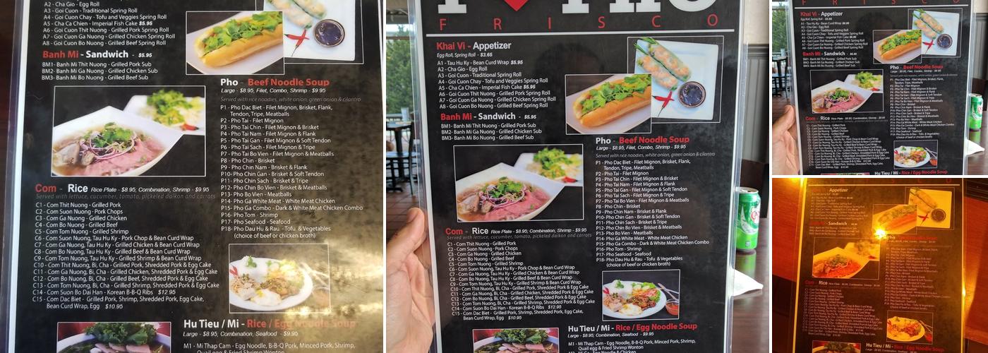 I Luv Pho Frisco Menu