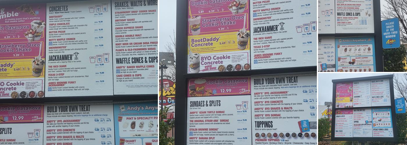 Andy's Frozen Custard Menu