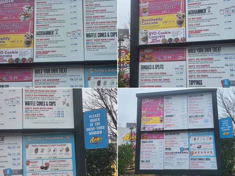 Andy's Frozen Custard Menu