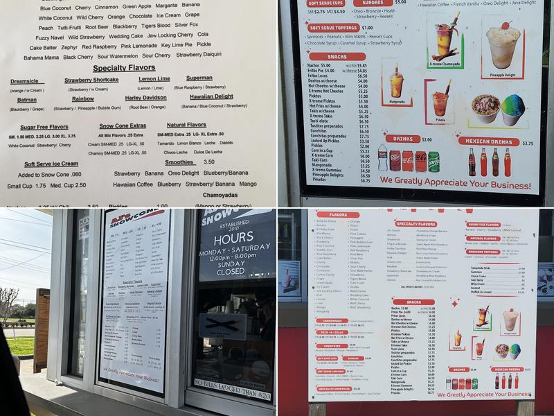 AJ's Snowcones Menu