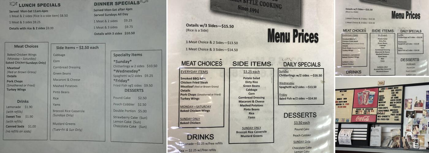 Mama's Oven Menu