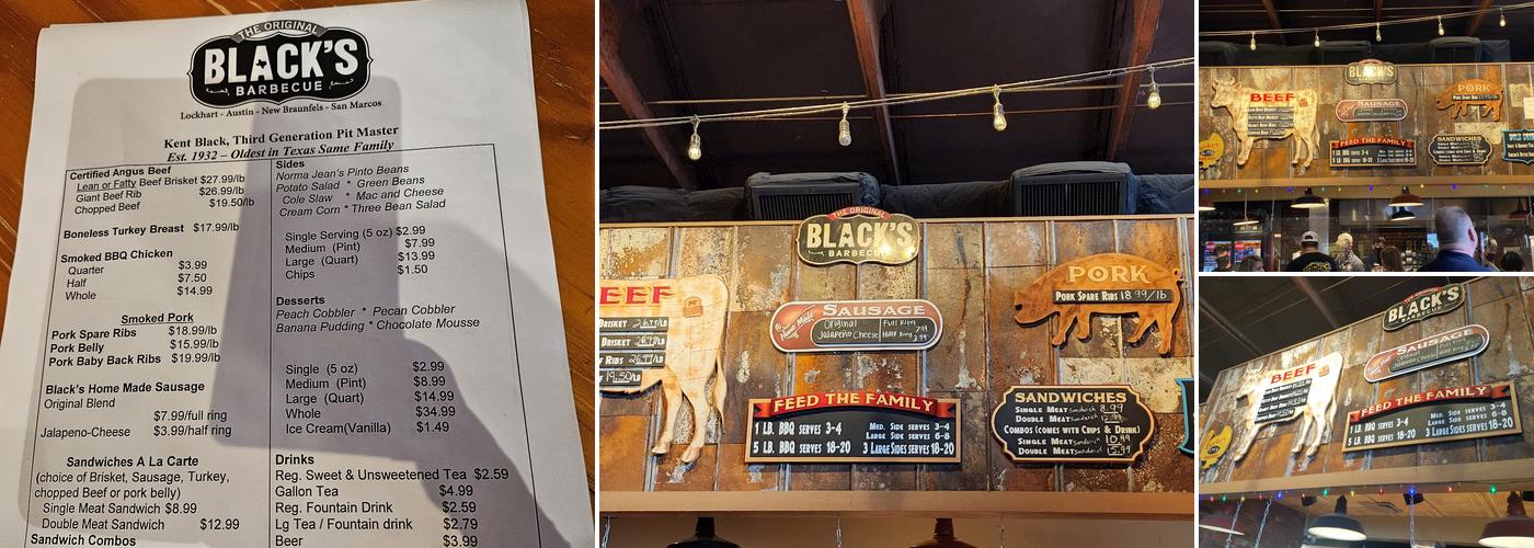 Black's Barbecue New Braunfels Menu