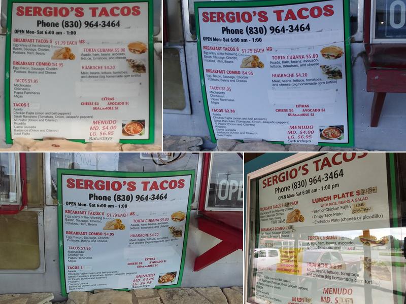 Sergio Tacos Menu