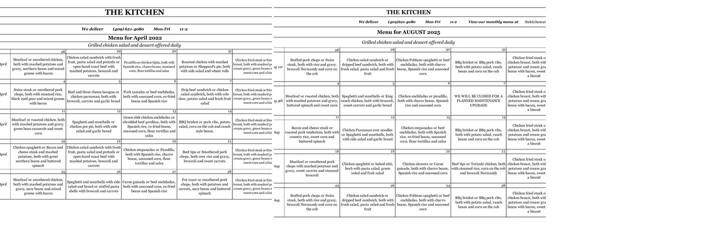 The Kitchen Menu