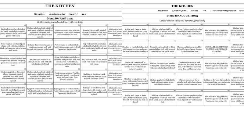 The Kitchen Menu