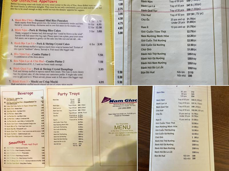 Nam Giao Menu