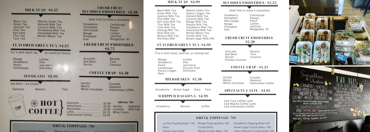 Sip Boba and Desserts Menu