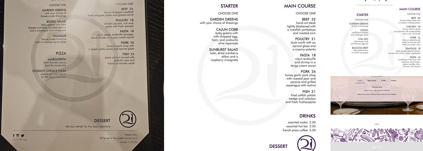District 21 Restaurant Menu