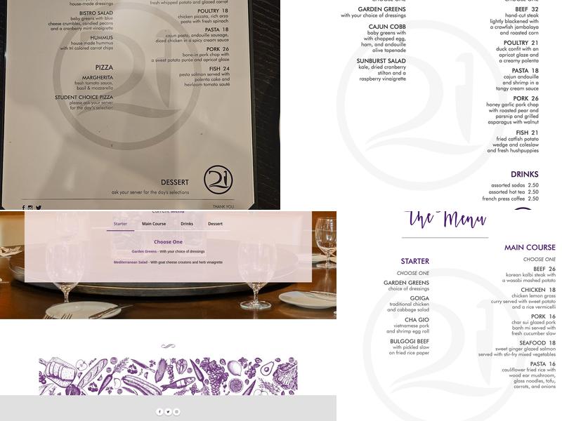 District 21 Restaurant Menu
