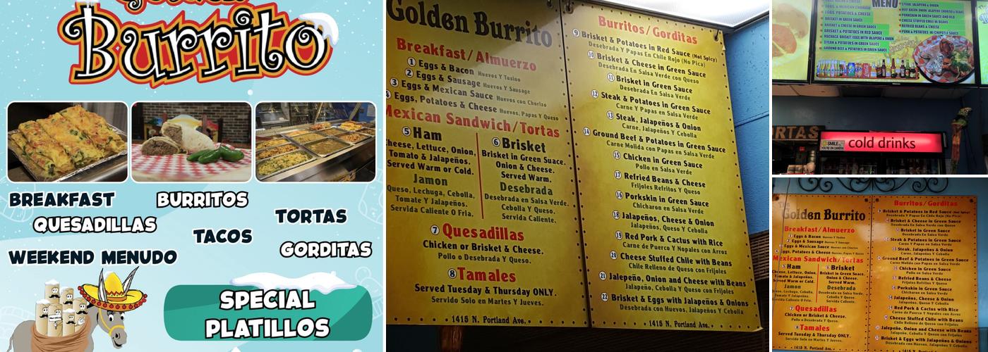 The Golden Burrito 1 Menu