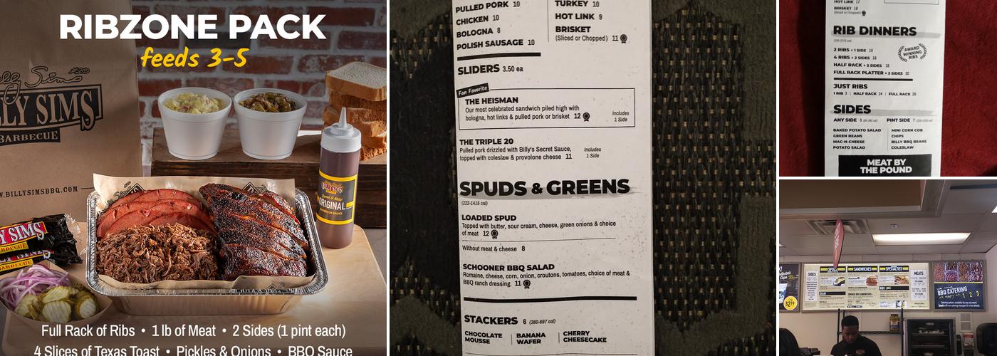 Billy Sims BBQ Menu