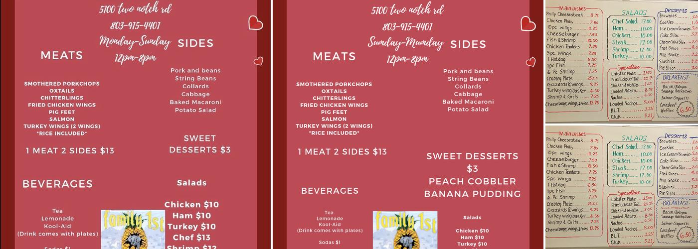 Vibez/Family 1st Cafe Menu