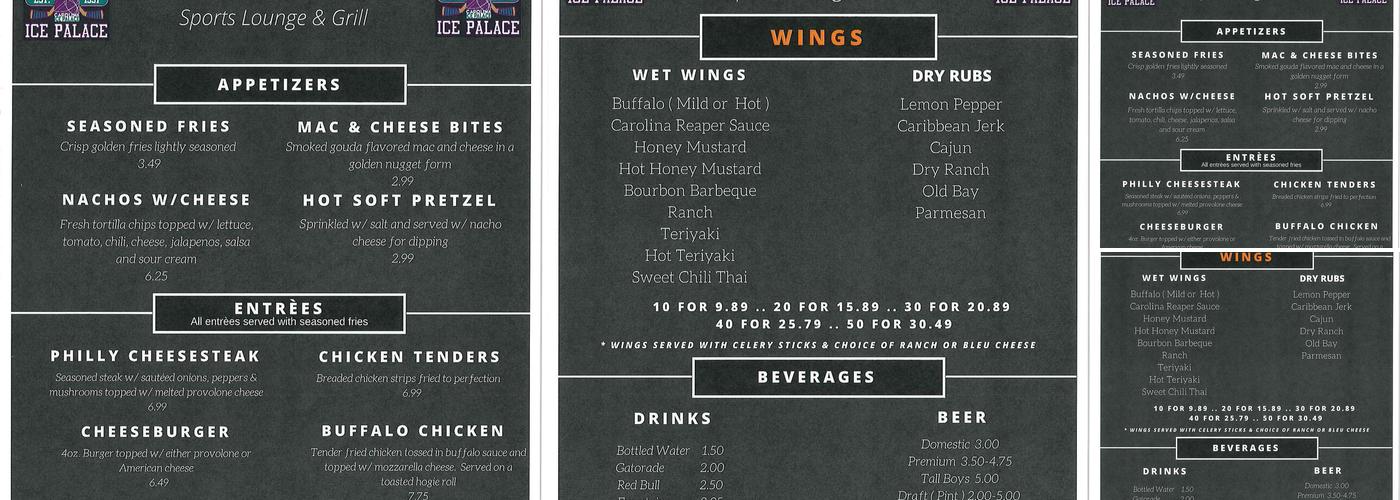 Penalty Box Sports Lounge Menu