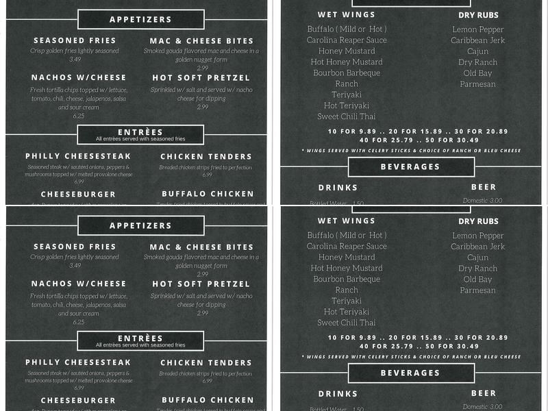 Penalty Box Sports Lounge Menu