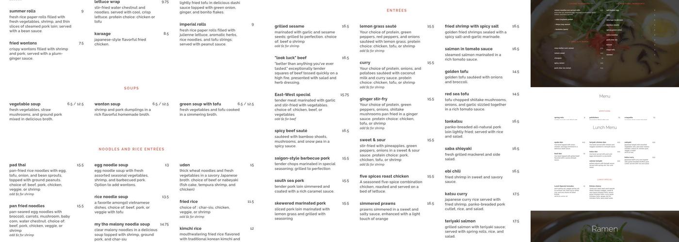 East West Connection Menu