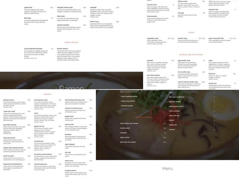 East West Connection Menu