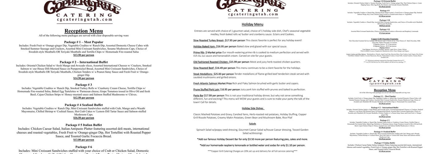 Copper Grill Catering Menu