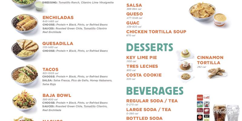 Costa Vida Menu