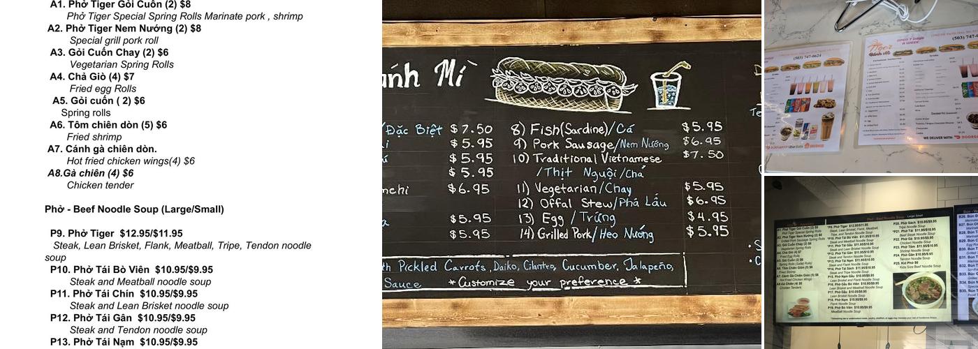 Pho Tiger Menu