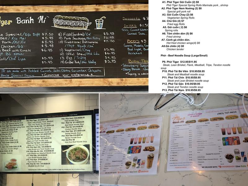 Pho Tiger Menu