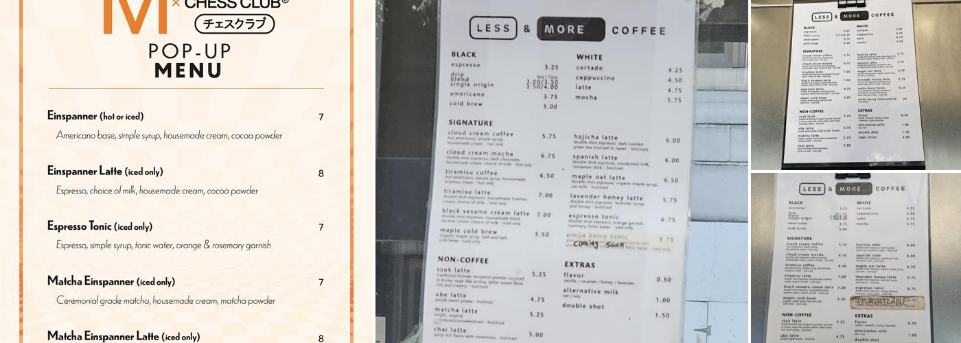 Less and more coffee Menu