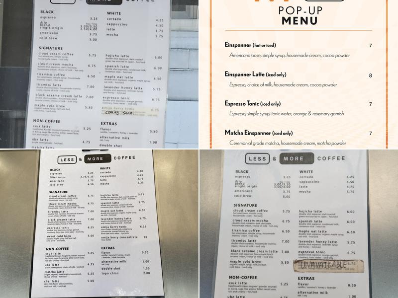 Less and more coffee Menu