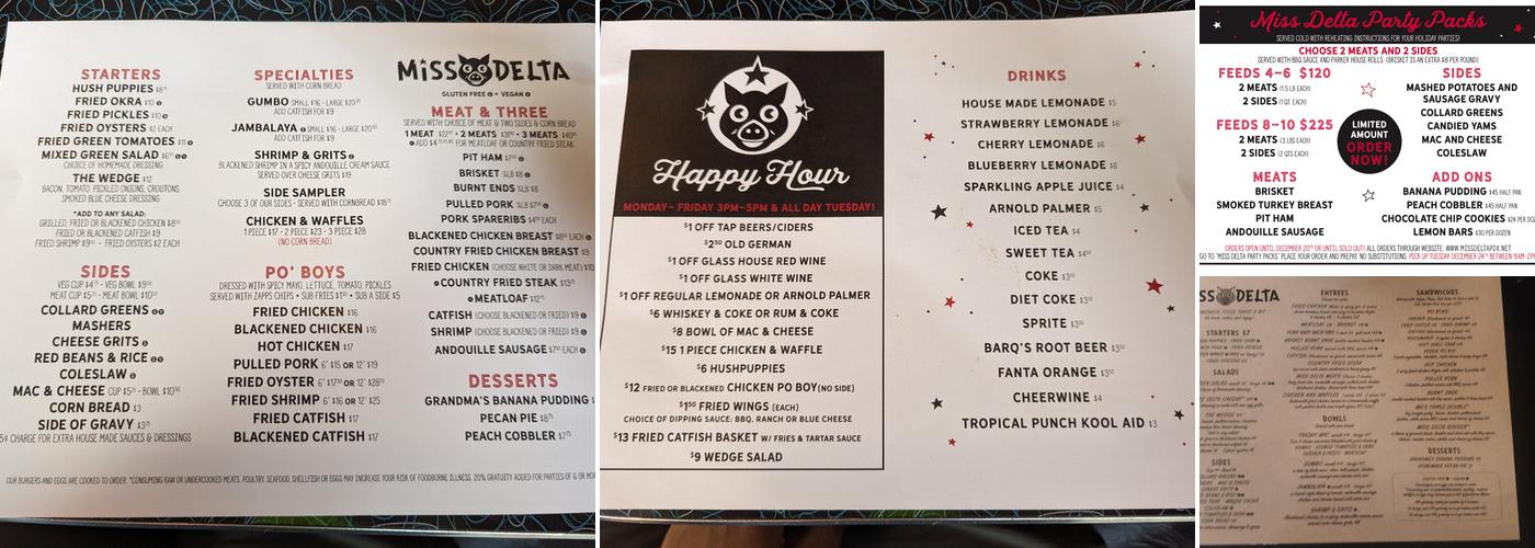 Miss Delta Restaurant and Bar Menu