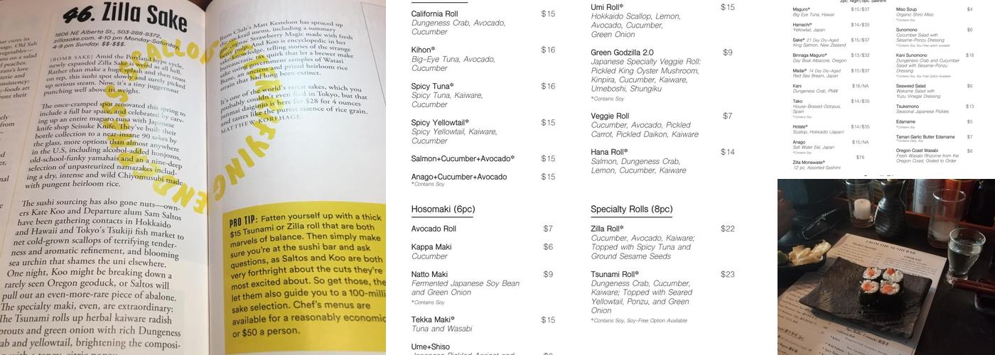 Zilla Sake Menu
