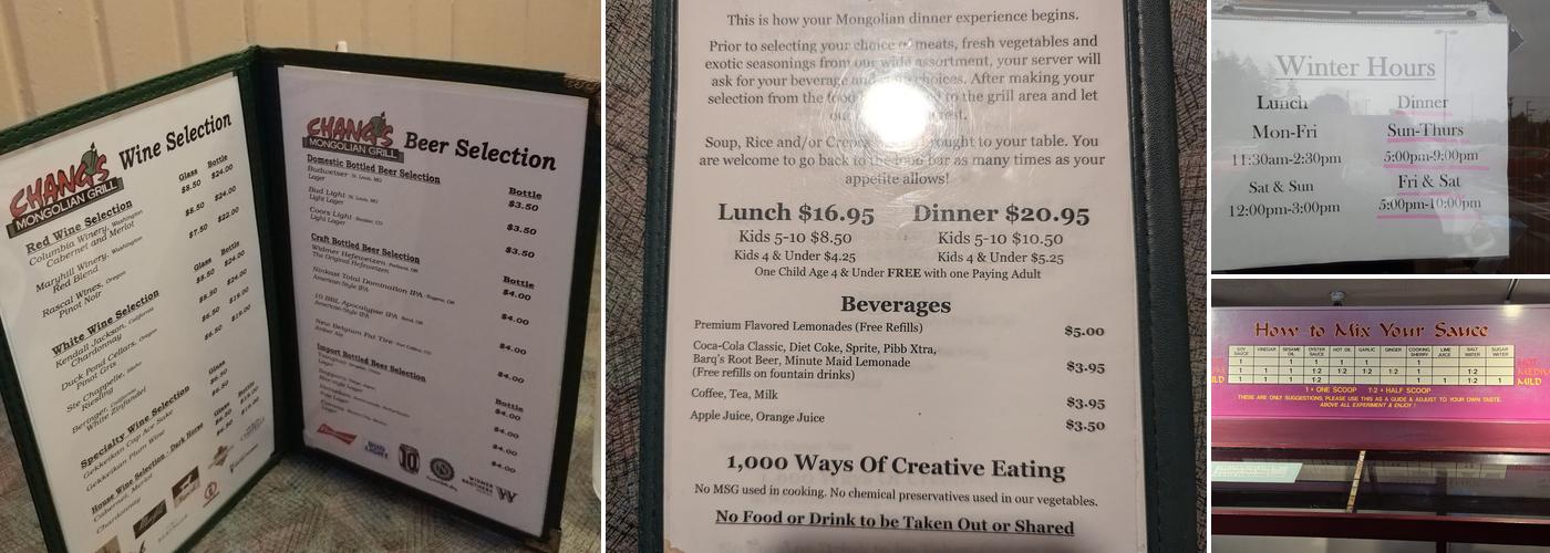 Chang's Mongolian Grill Menu