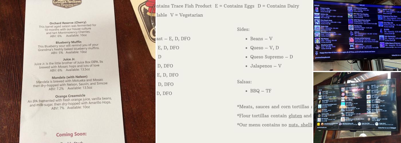 Great Notion Brewing - Alberta Menu