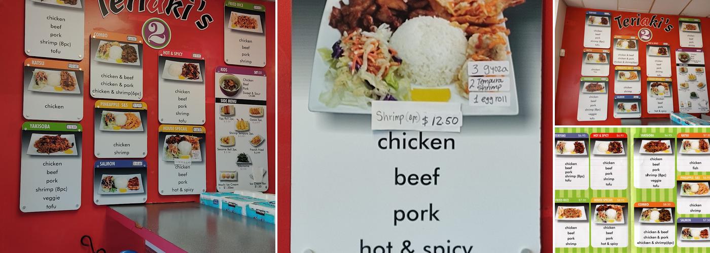 Teriaki's 2 Menu