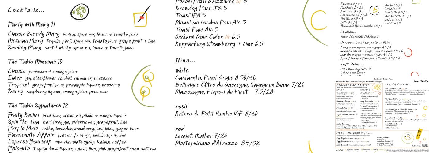 The Table Battersea Menu