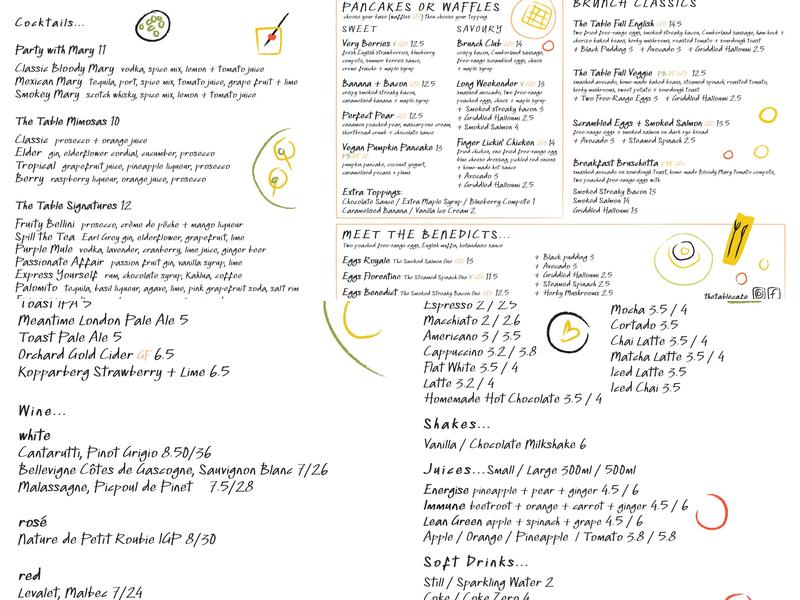 The Table Battersea Menu