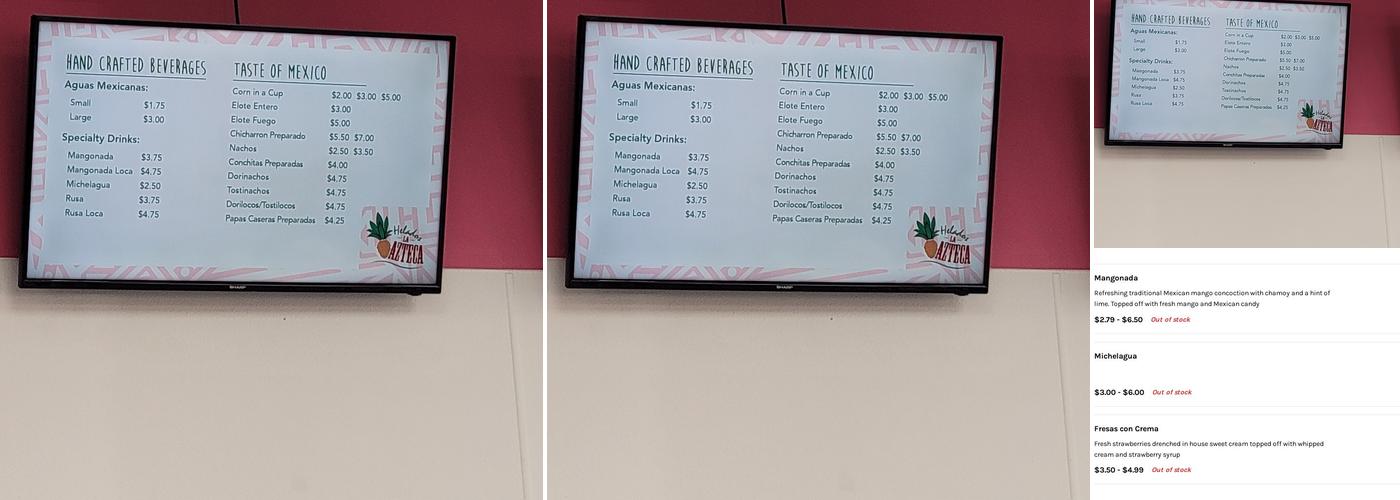 Helados La Azteca Menu