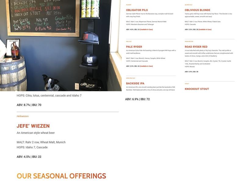 Oblivion Brewing Co. Menu