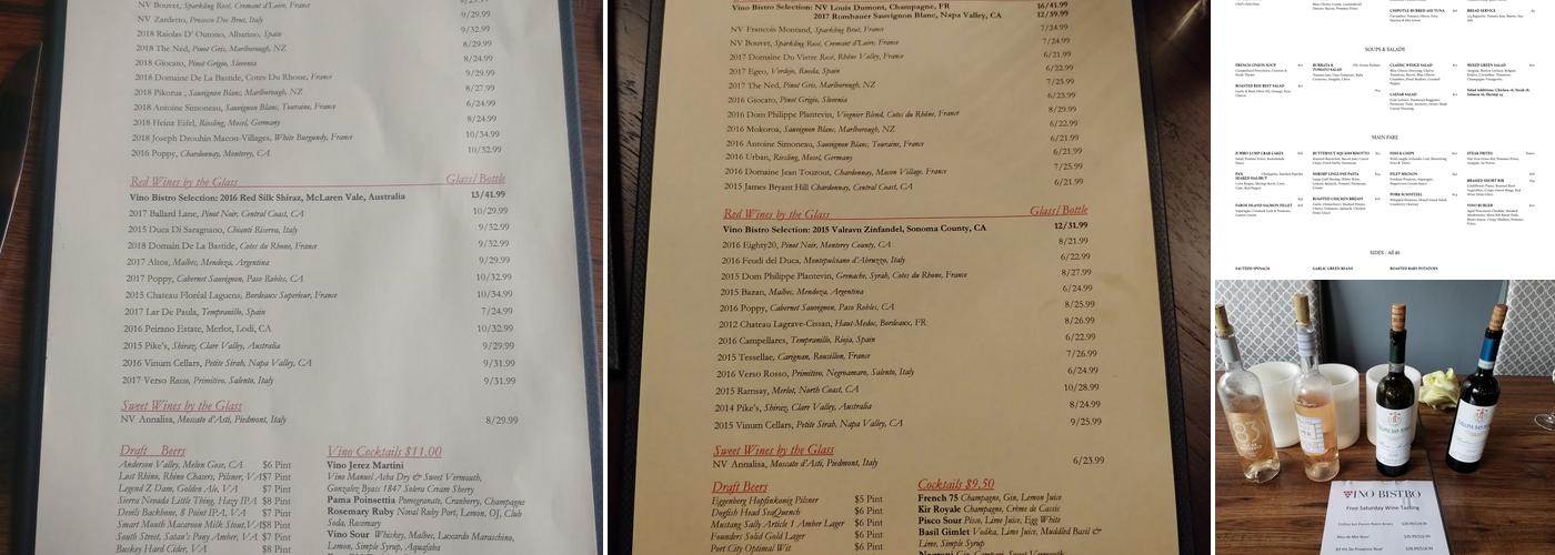 Vino Bistro Menu