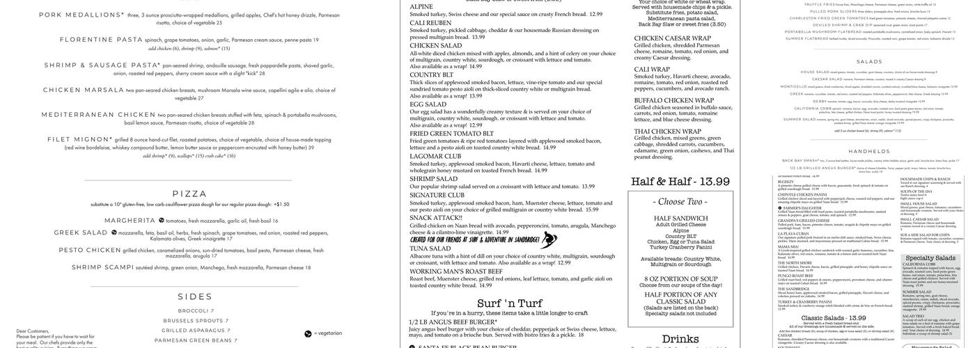 Back Bay Gourmet Menu