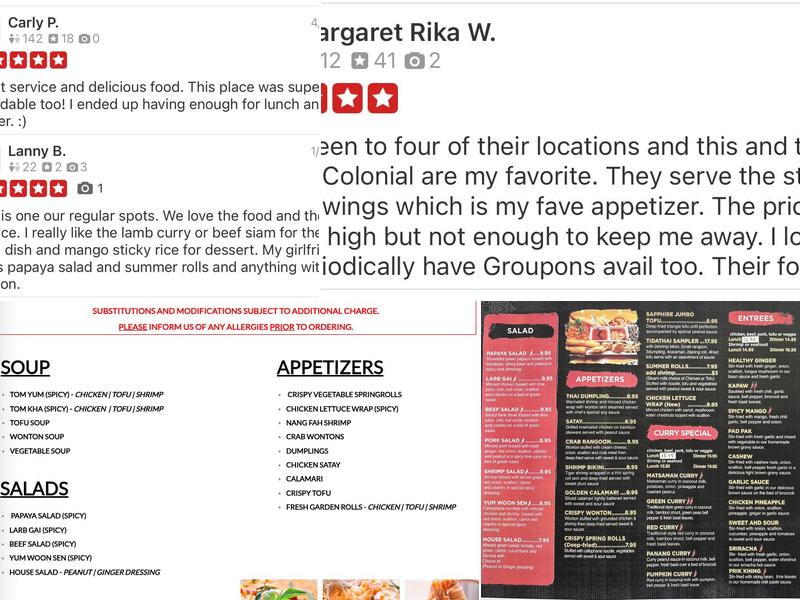 Tida Thai Cuisine Menu