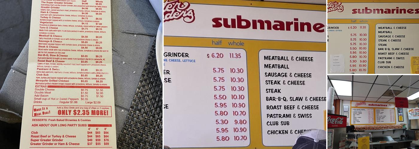 Greater Grinders Submarines Menu