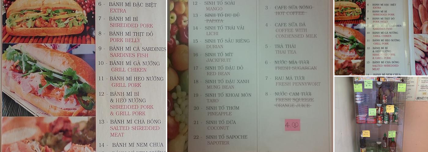 Catina Bakery Menu
